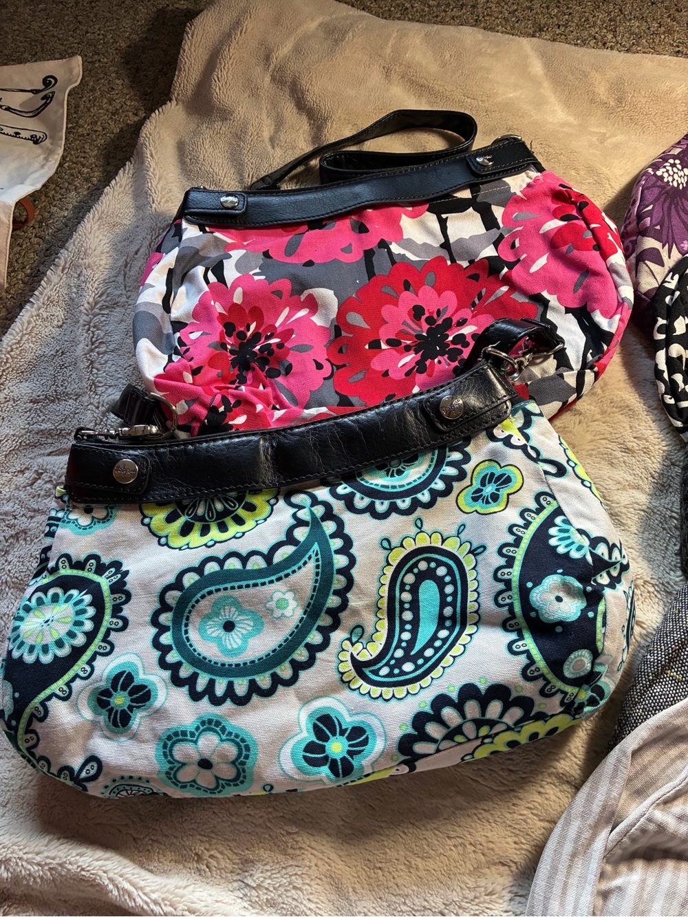 Women’s Floral & Paisley Print Shoulder Bags - Pink and Teal